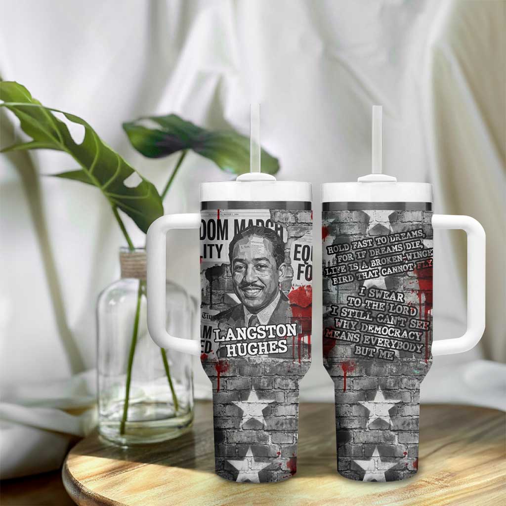 Langston Hughes Tumbler With Handle Urban Brick Wall Design with Protest Art and Poetry Powerful Quotes - African Pride