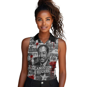 Langston Hughes Women Sleeveless Polo Shirt Urban Brick Wall Design with Protest Art and Poetry Powerful Quotes - African Pride