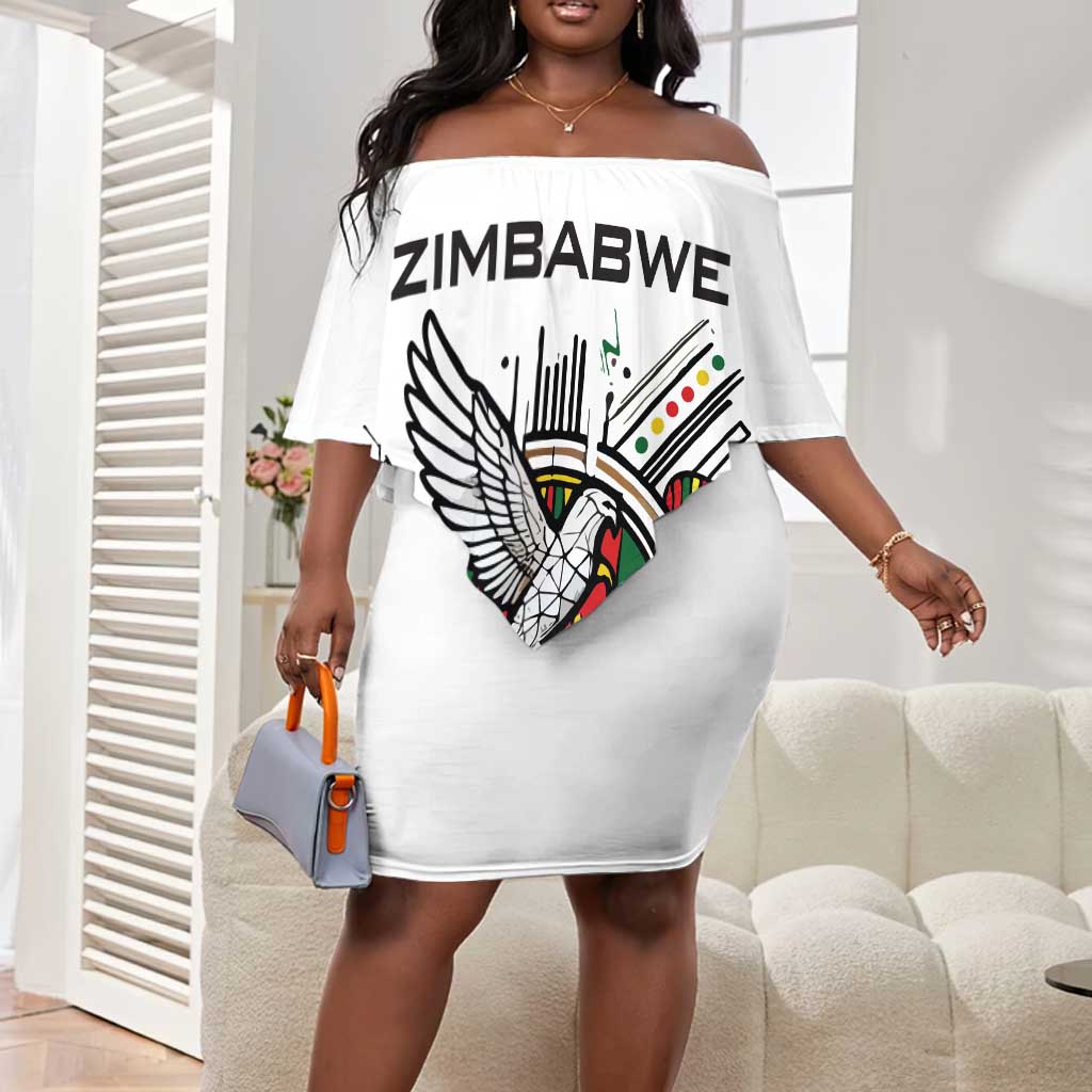Spirit of Zimbabwe Off Shoulder Short Dress Flag Colors and Symbol of Peace