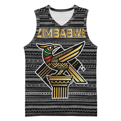 Zimbabwean Bird Statue Basketball Jersey Tribal Pattern Flag Patch and Heritage Symbol TS04