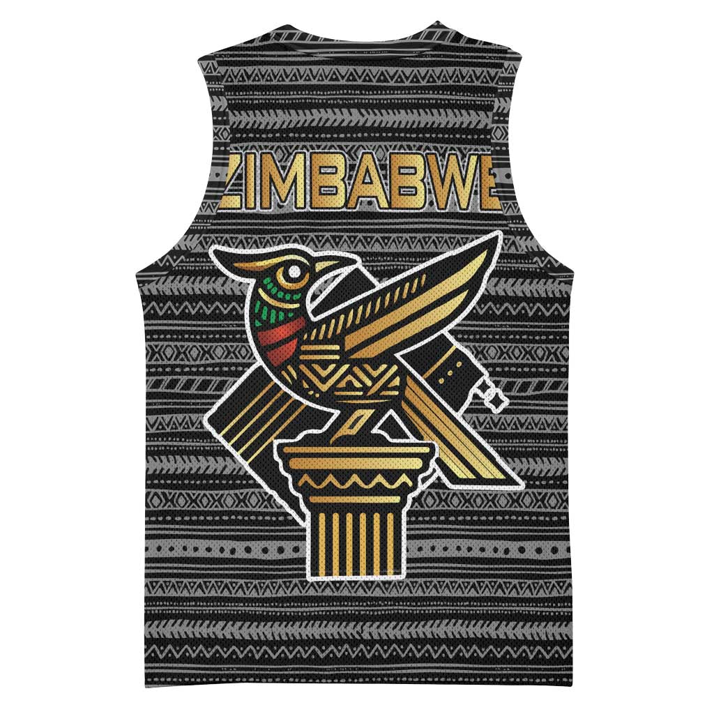 Zimbabwean Bird Statue Basketball Jersey Tribal Pattern Flag Patch and Heritage Symbol TS04