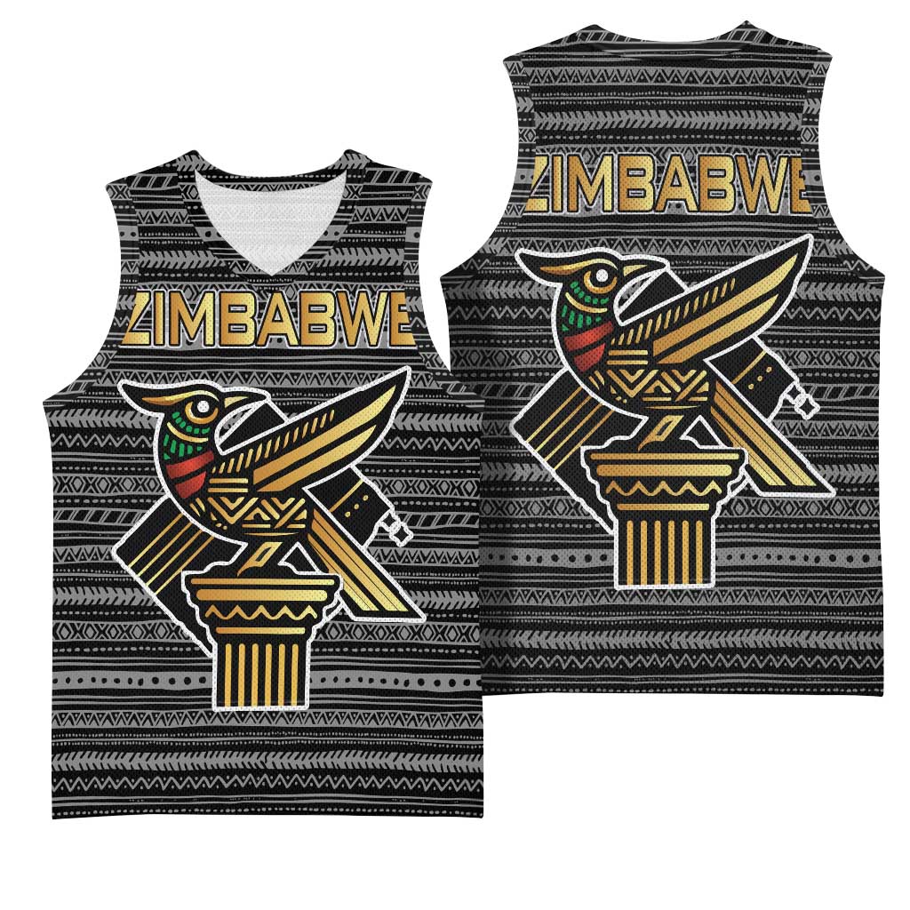 Zimbabwean Bird Statue Basketball Jersey Tribal Pattern Flag Patch and Heritage Symbol TS04