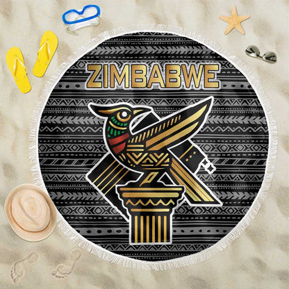 Zimbabwean Bird Statue Beach Blanket Tribal Pattern Flag Patch and Heritage Symbol