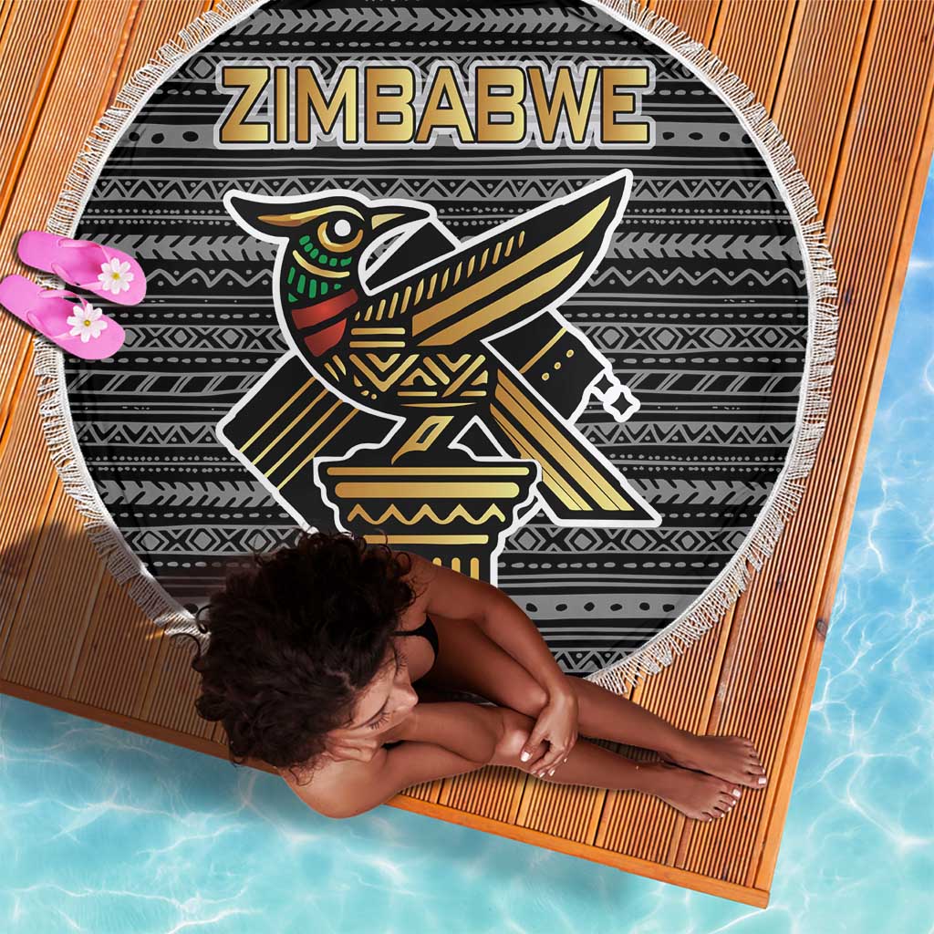 Zimbabwean Bird Statue Beach Blanket Tribal Pattern Flag Patch and Heritage Symbol