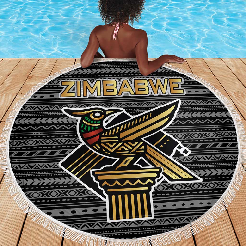 Zimbabwean Bird Statue Beach Blanket Tribal Pattern Flag Patch and Heritage Symbol