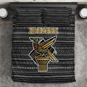 Zimbabwean Bird Statue Bedding Set Tribal Pattern Flag Patch and Heritage Symbol