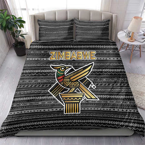Zimbabwean Bird Statue Bedding Set Tribal Pattern Flag Patch and Heritage Symbol