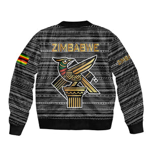 Zimbabwean Bird Statue Bomber Jacket Tribal Pattern Flag Patch and Heritage Symbol