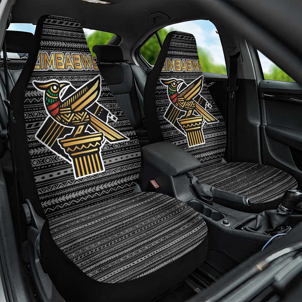 Zimbabwean Bird Statue Car Seat Cover Tribal Pattern Flag Patch and Heritage Symbol