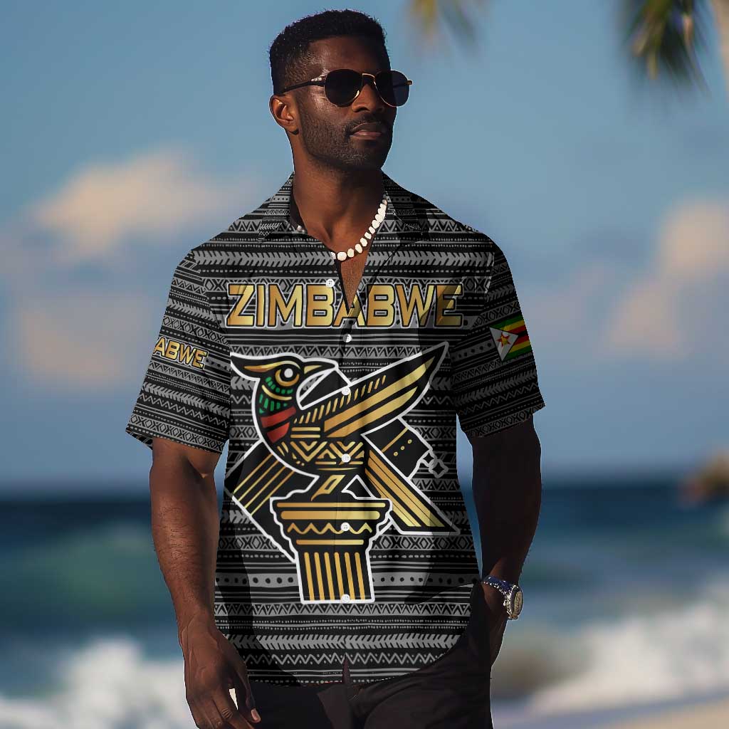 Zimbabwean Bird Statue Hawaiian Shirt Tribal Pattern Flag Patch and Heritage Symbol