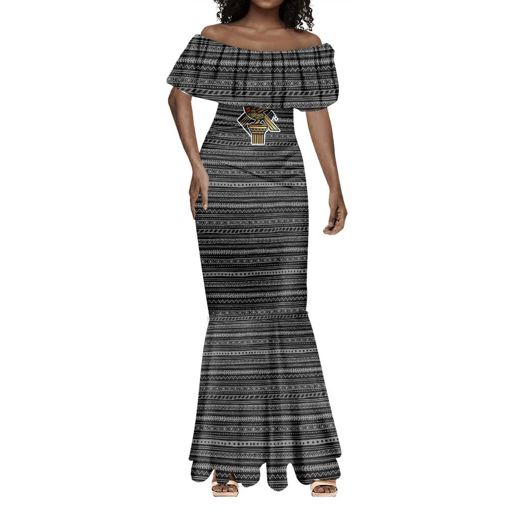 Zimbabwean Bird Statue Mermaid Dress Tribal Pattern Flag Patch and Heritage Symbol