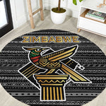 Zimbabwean Bird Statue Round Carpet Tribal Pattern Flag Patch and Heritage Symbol