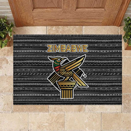 Zimbabwean Bird Statue Rubber Doormat Tribal Pattern Flag Patch and Heritage Symbol