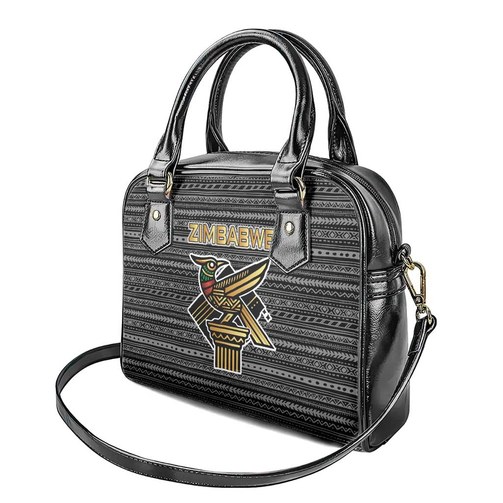 Zimbabwean Bird Statue Shoulder Handbag Tribal Pattern Flag Patch and Heritage Symbol