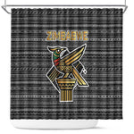 Zimbabwean Bird Statue Shower Curtain Tribal Pattern Flag Patch and Heritage Symbol