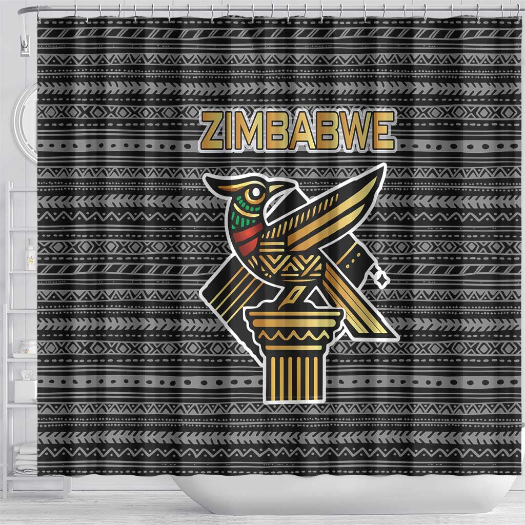 Zimbabwean Bird Statue Shower Curtain Tribal Pattern Flag Patch and Heritage Symbol