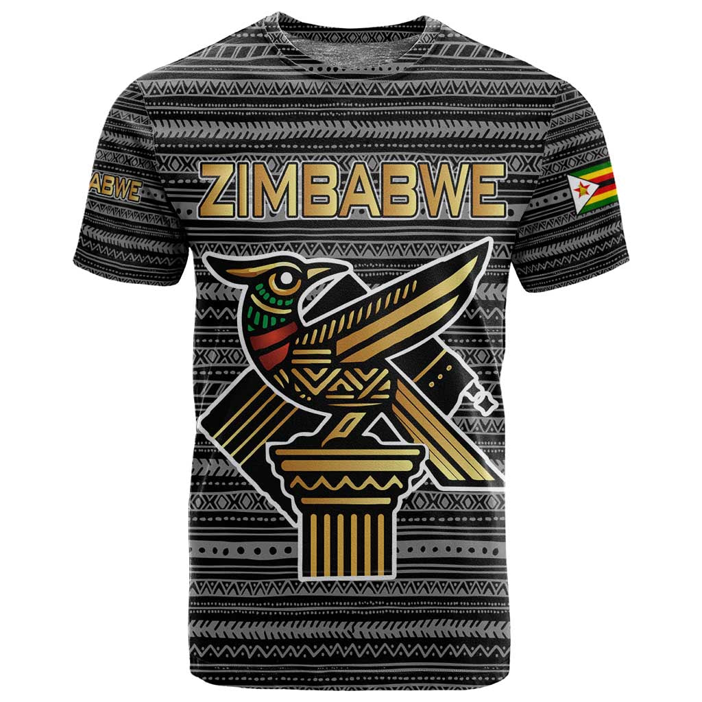 Zimbabwean Bird Statue T shirt Tribal Pattern Flag Patch and Heritage Symbol