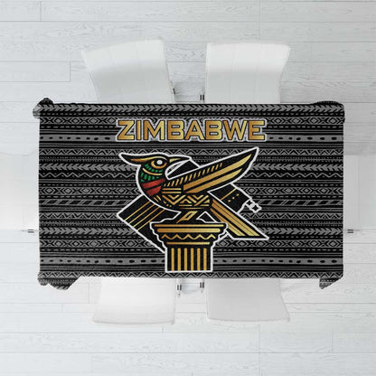 Zimbabwean Bird Statue Tablecloth Tribal Pattern Flag Patch and Heritage Symbol