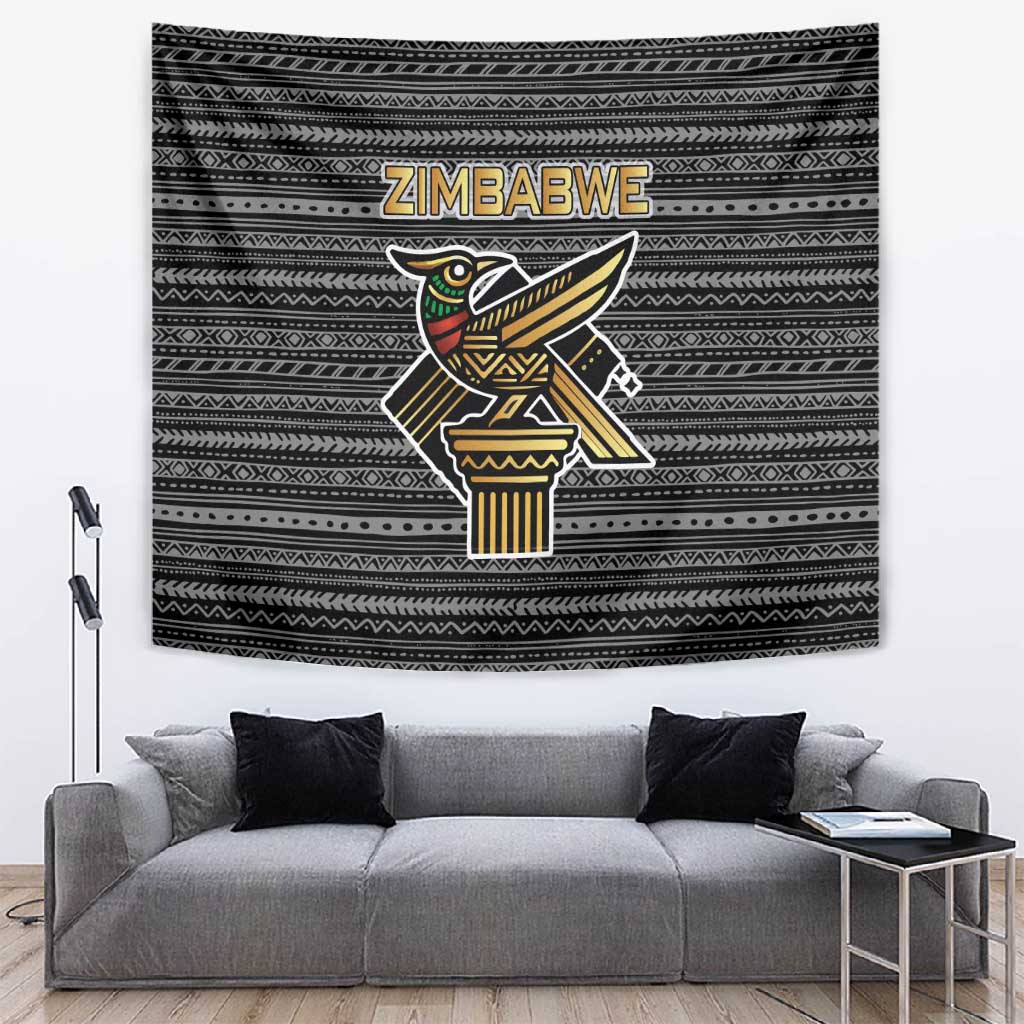 Zimbabwean Bird Statue Tapestry Tribal Pattern Flag Patch and Heritage Symbol