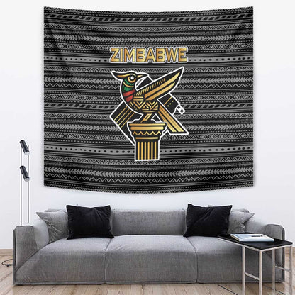 Zimbabwean Bird Statue Tapestry Tribal Pattern Flag Patch and Heritage Symbol