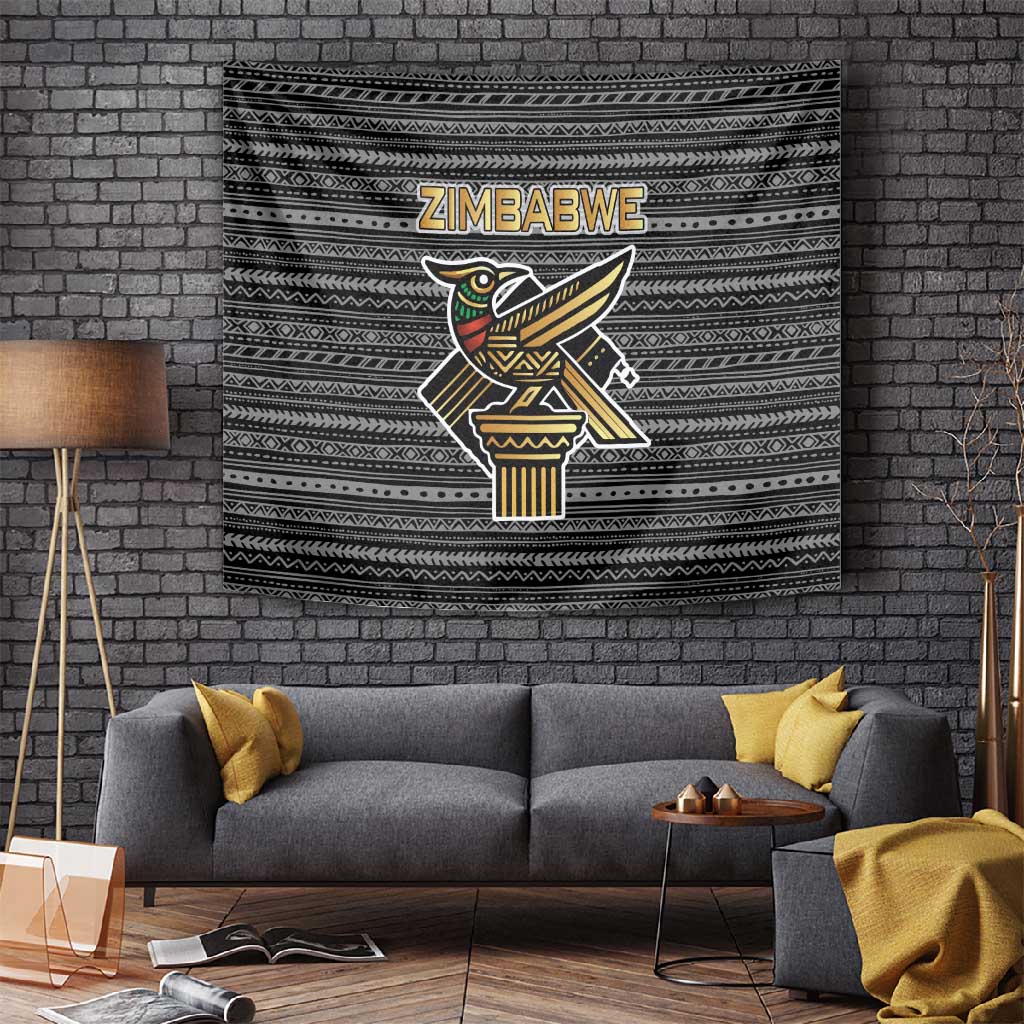 Zimbabwean Bird Statue Tapestry Tribal Pattern Flag Patch and Heritage Symbol