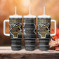 Zimbabwean Bird Statue Tumbler With Handle Tribal Pattern Flag Patch and Heritage Symbol