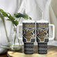 Zimbabwean Bird Statue Tumbler With Handle Tribal Pattern Flag Patch and Heritage Symbol