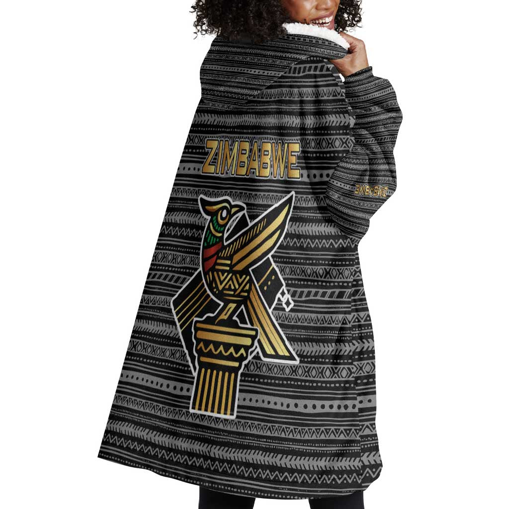 Zimbabwean Bird Statue Wearable Blanket Hoodie Tribal Pattern Flag Patch and Heritage Symbol