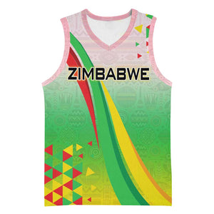 Vibe Zimbabwe Basketball Jersey Tribal-Inspired Background with Geometric Flag Color Design TS04