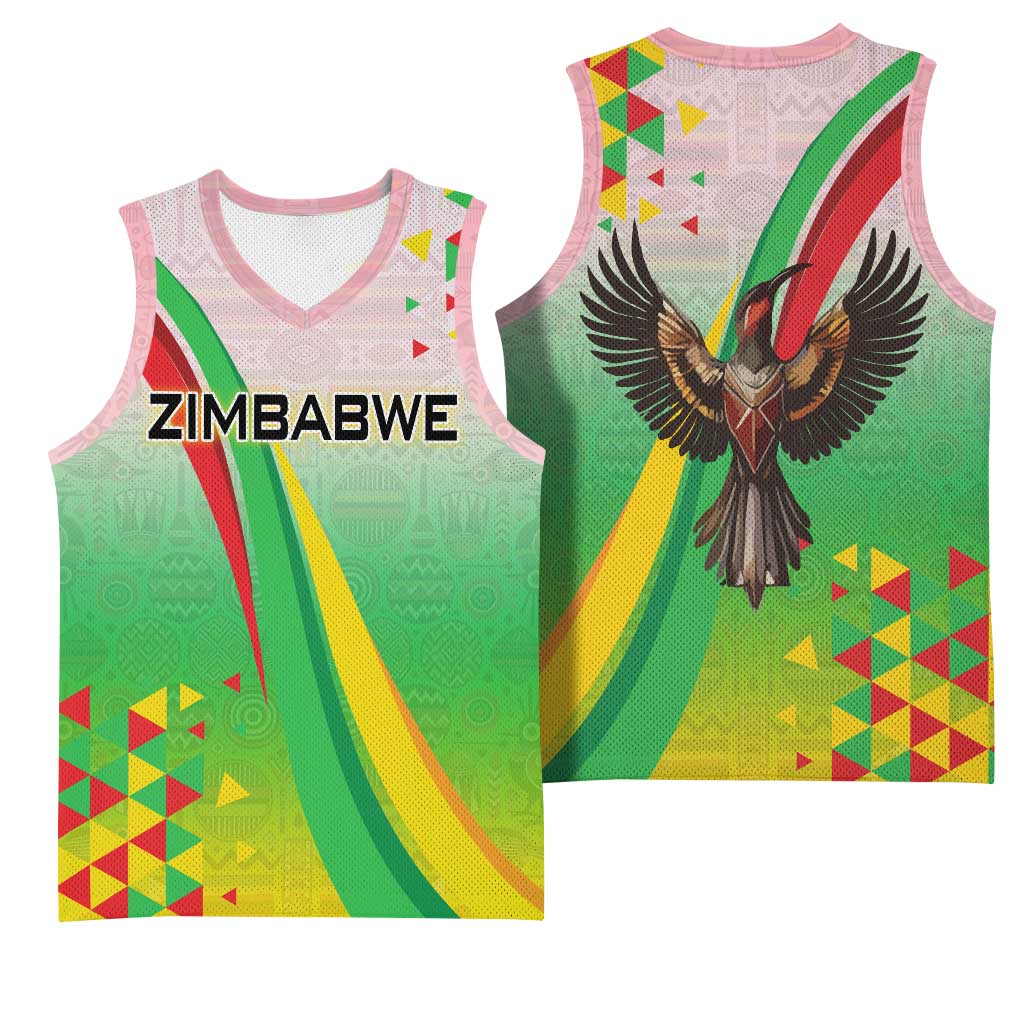 Vibe Zimbabwe Basketball Jersey Tribal-Inspired Background with Geometric Flag Color Design TS04