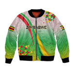 Vibe Zimbabwe Bomber Jacket Tribal-Inspired Background with Geometric Flag Color Design