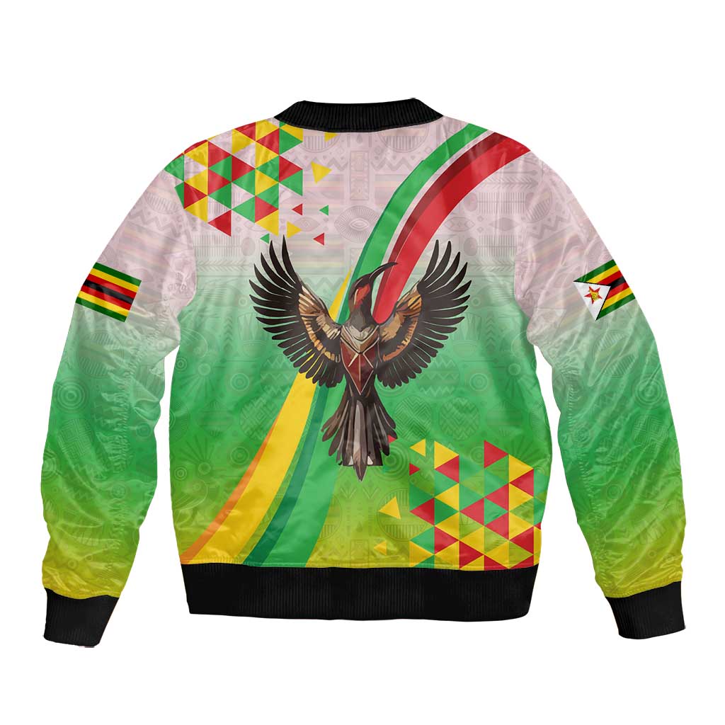 Vibe Zimbabwe Bomber Jacket Tribal-Inspired Background with Geometric Flag Color Design