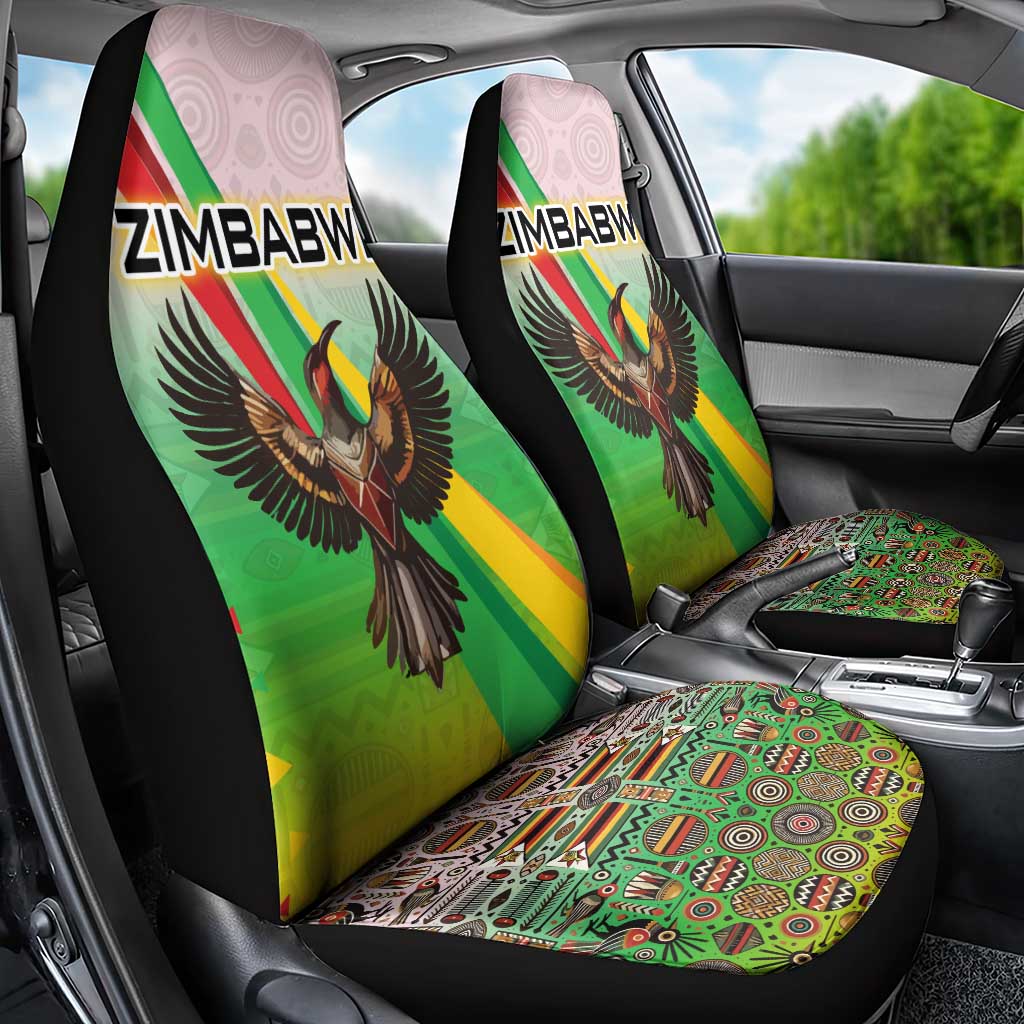 Vibe Zimbabwe Car Seat Cover Tribal-Inspired Background with Geometric Flag Color Design