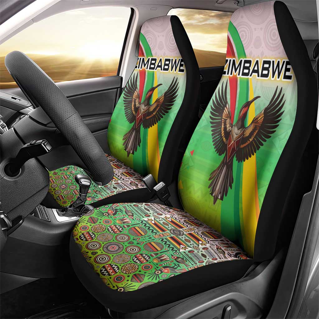 Vibe Zimbabwe Car Seat Cover Tribal-Inspired Background with Geometric Flag Color Design