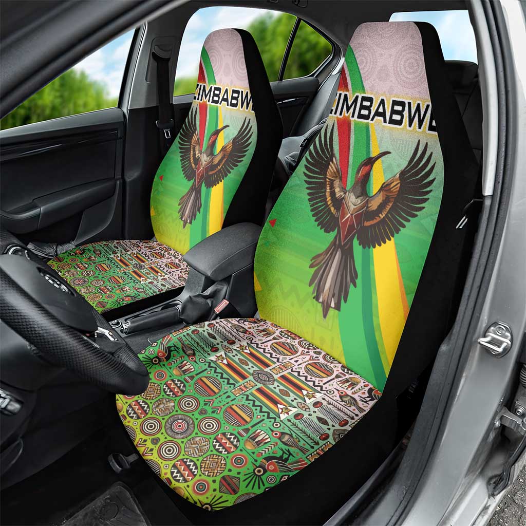 Vibe Zimbabwe Car Seat Cover Tribal-Inspired Background with Geometric Flag Color Design