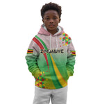 Vibe Zimbabwe Kid Hoodie Tribal-Inspired Background with Geometric Flag Color Design