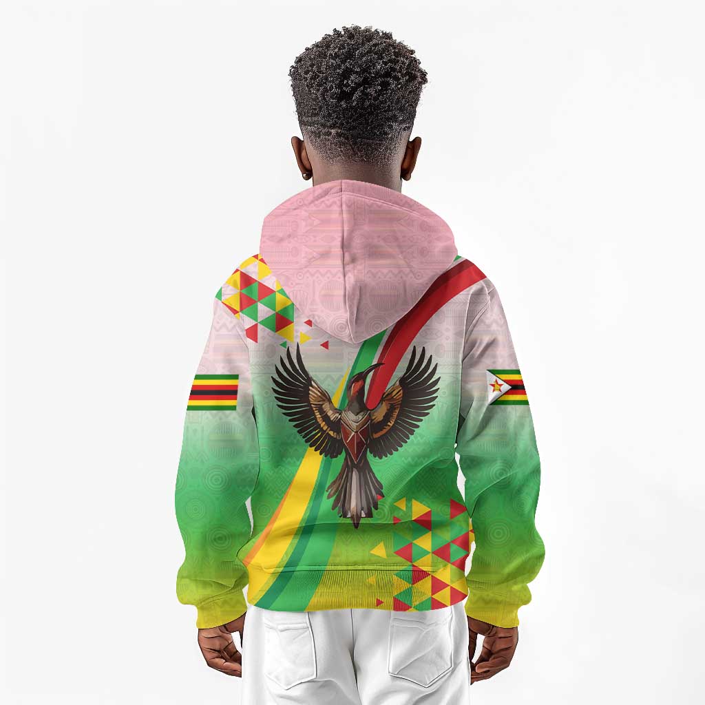 Vibe Zimbabwe Kid Hoodie Tribal-Inspired Background with Geometric Flag Color Design