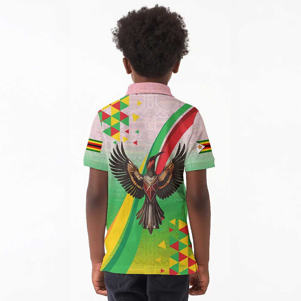 Vibe Zimbabwe Kid Polo Shirt Tribal-Inspired Background with Geometric Flag Color Design