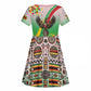 Vibe Zimbabwe Kid Short Sleeve Dress Tribal-Inspired Background with Geometric Flag Color Design