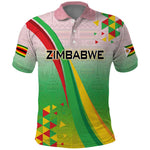 Vibe Zimbabwe Polo Shirt Tribal-Inspired Background with Geometric Flag Color Design
