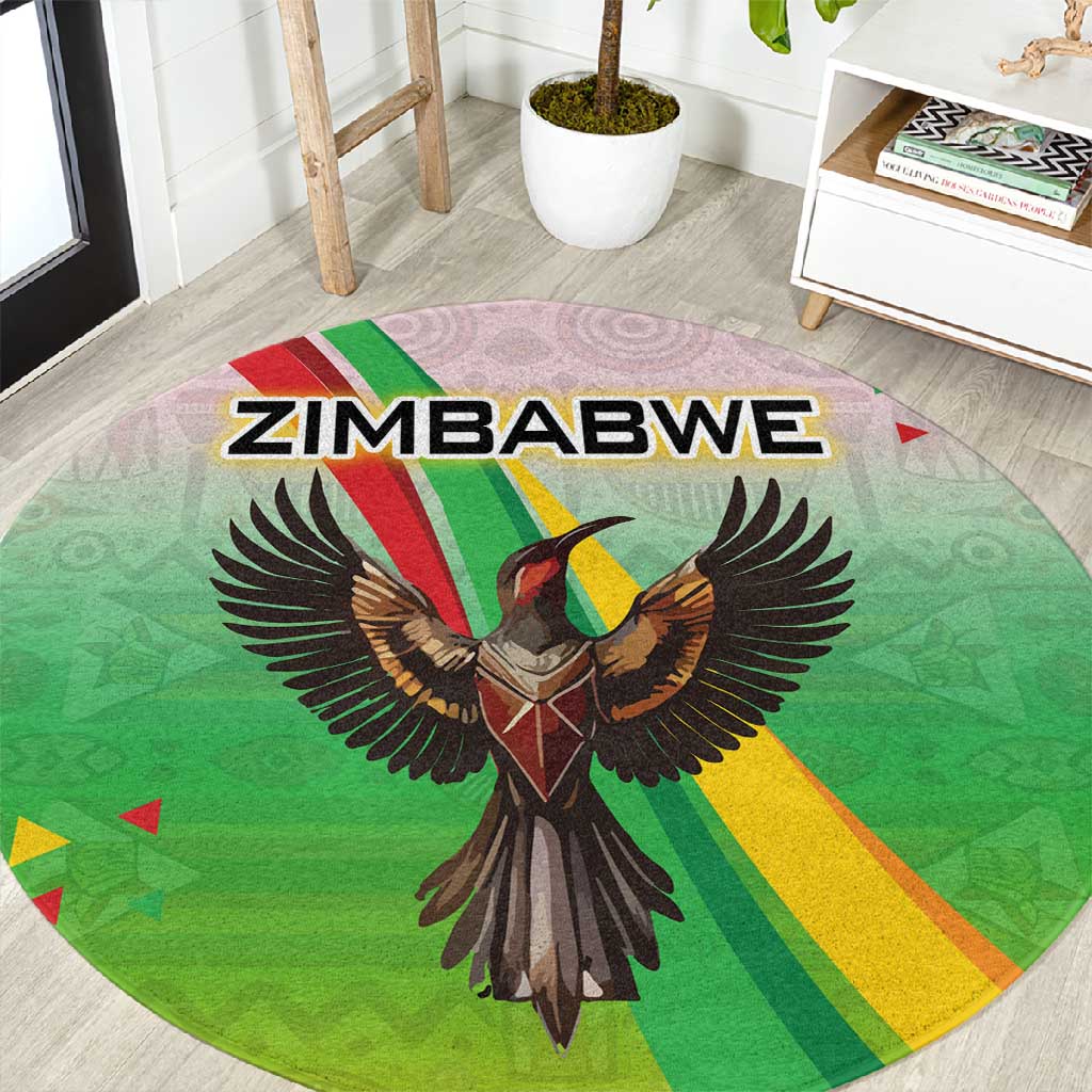 Vibe Zimbabwe Round Carpet Tribal-Inspired Background with Geometric Flag Color Design