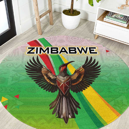 Vibe Zimbabwe Round Carpet Tribal-Inspired Background with Geometric Flag Color Design