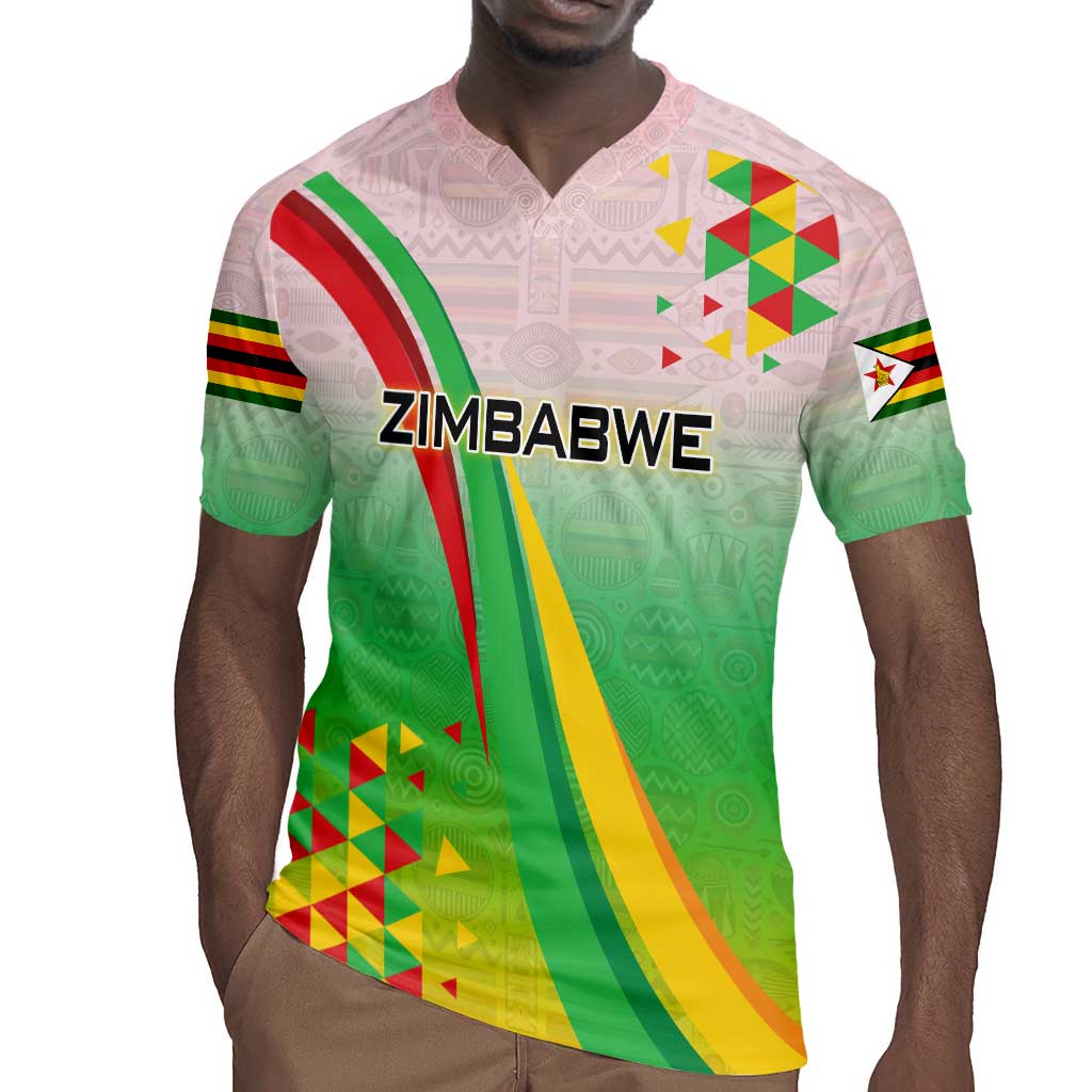 Vibe Zimbabwe Rugby Jersey Tribal-Inspired Background with Geometric Flag Color Design