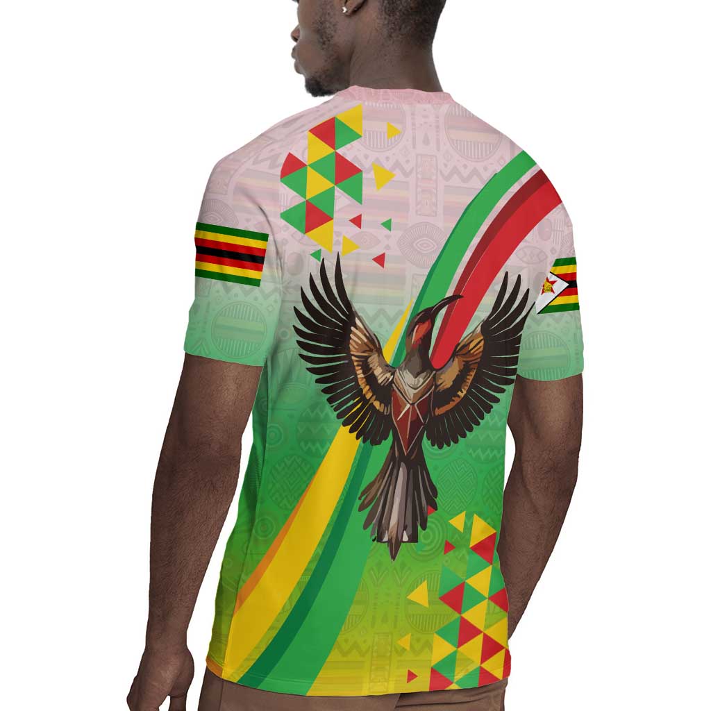 Vibe Zimbabwe Rugby Jersey Tribal-Inspired Background with Geometric Flag Color Design