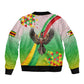Vibe Zimbabwe Sleeve Zip Bomber Jacket Tribal-Inspired Background with Geometric Flag Color Design