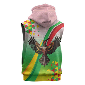 Vibe Zimbabwe Sleeveless Zip Hoodie Tribal-Inspired Background with Geometric Flag Color Design - African Pride