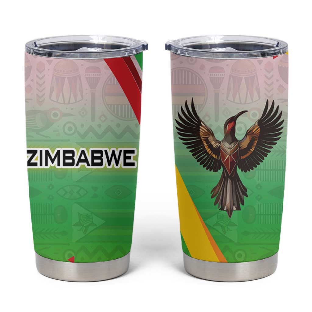 Vibe Zimbabwe Tumbler Cup Tribal-Inspired Background with Geometric Flag Color Design