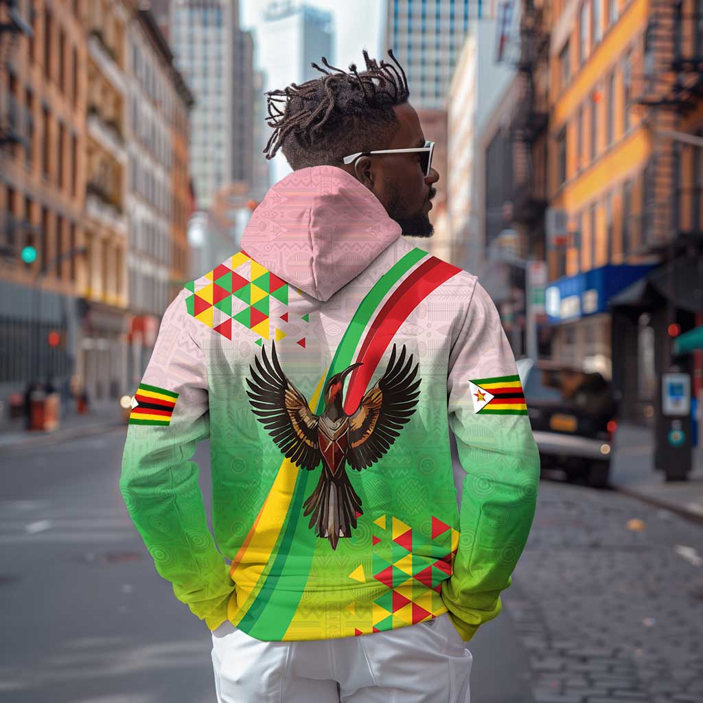 Vibe Zimbabwe Zip Hoodie Tribal-Inspired Background with Geometric Flag Color Design