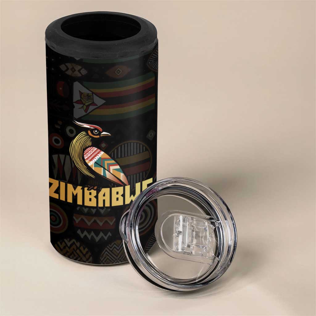 Pride Zimbabwe 4 in 1 Can Cooler Tumbler Zimbabwean Bird, Tribal Patterns and Pan-African Colors