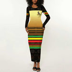 Pride Zimbabwe Long Sleeve Bodycon Dress Zimbabwean Bird, Tribal Patterns and Pan-African Colors TS04